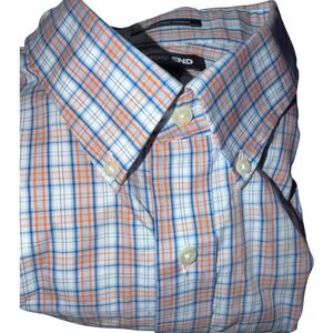 Lands' End Button Down Shirt Mens 17-33 Orange Blue Excellent No Iron Supima